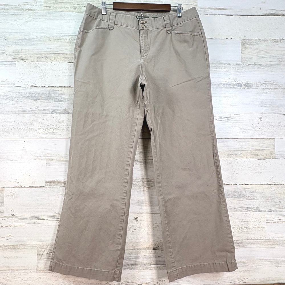 Eddie Bauer‎ Blakely Fit Khaki Wide Leg Pants Womens 14 Short Tan Chino Casual